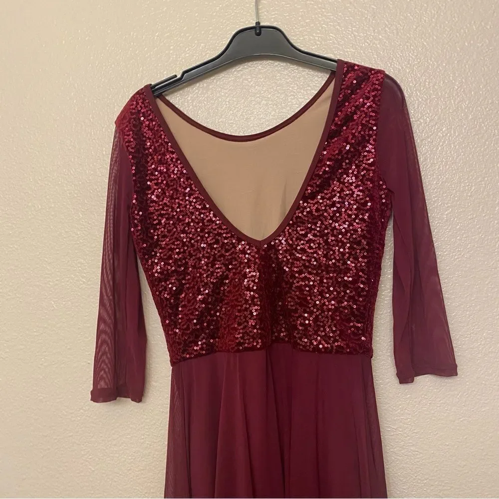 WEISSMAN Balera Dance Costume velvet red burgundy maxi Sequin Dress SQ9310 SA